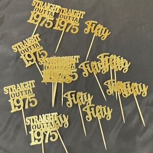 18 count Gold Glitter 1975 Party Cupcake Toppers Fifty cake toppers new